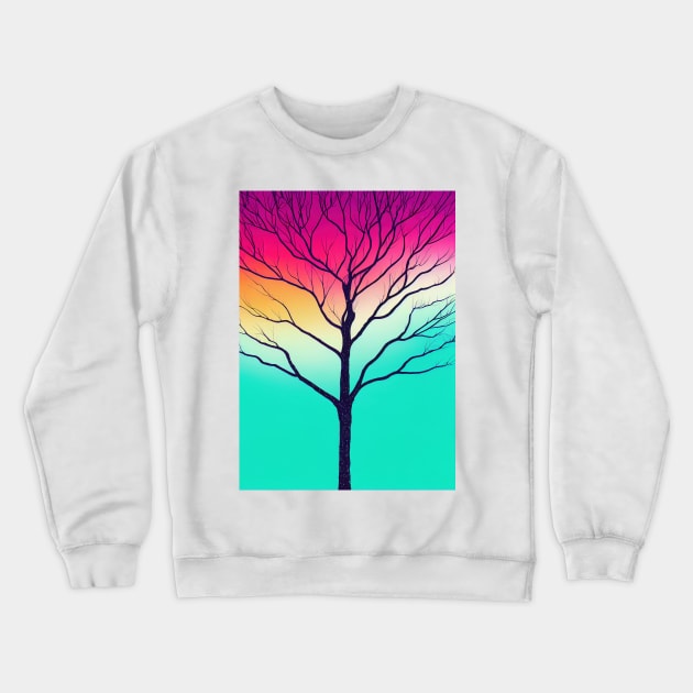 Vibrant Colored Whimsical Minimalist Lonely Tree at Dawn - Abstract Minimalist Bright Colorful Nature Poster Art of a Leafless Branches Crewneck Sweatshirt by JensenArtCo